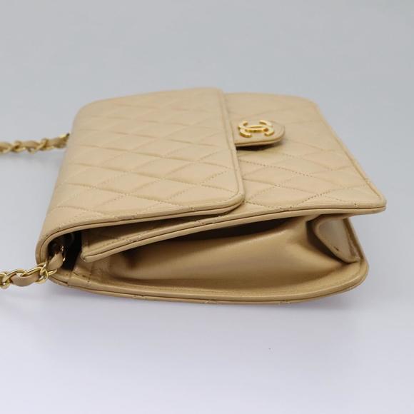 CHANEL Matelasse Chain Shoulder Bag Lamb Skin Beige Gold CC Auth PP327 - Picture 3 of 16